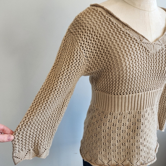 Y2K Vintage 2000s Babydoll Crochet Knit Top Sweater Empire Waist Size Large - Picture 3 of 11